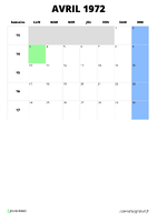 calendrier avril 1972 format portrait