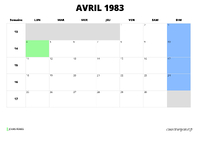 calendrier avril 1983 calendrier avril 1983 au format paysage