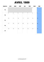 calendrier avril 1989 format portrait