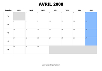 calendrier avril 2008 au format paysage