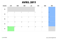 calendrier avril 2011 au format paysage