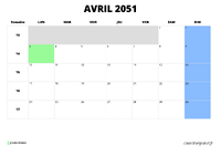calendrier avril 2051 calendrier avril 2051 au format paysage