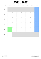 calendrier avril 2057 format portrait
