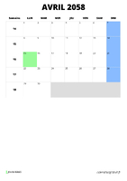 calendrier avril 2058 format portrait