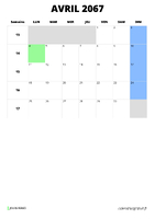 calendrier avril 2067 format portrait