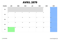 calendrier avril 2079 au format paysage