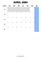 calendrier avril 2084 format portrait