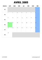 calendrier avril 2085 format portrait