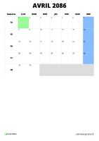 calendrier avril 2086 format portrait