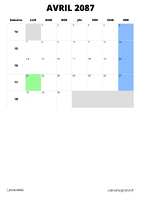 calendrier avril 2087 format portrait