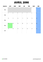 calendrier avril 2090 format portrait