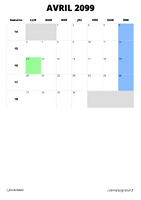 calendrier avril 2099 format portrait