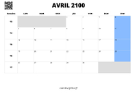 calendrier avril 2100 calendrier avril 2100 au format paysage