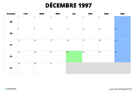 calendrier décembre 1997 au format paysage