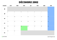 calendrier décembre 2002 calendrier décembre 2002 au format paysage