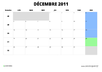 calendrier décembre 2011 au format paysage