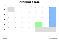 calendrier décembre 2048 au format paysage