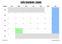 calendrier décembre 2085 calendrier décembre 2085 au format paysage
