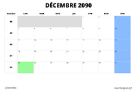 calendrier décembre 2090 calendrier décembre 2090 au format paysage