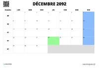calendrier décembre 2092 calendrier décembre 2092 au format paysage