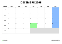 calendrier décembre 2098 calendrier décembre 2098 au format paysage