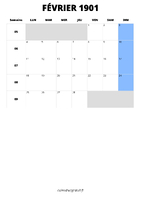 calendrier février 1901 calendrier février 1901 format portrait