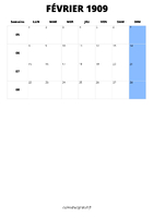calendrier février 1909 calendrier février 1909 format portrait