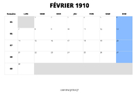 calendrier février 1910 calendrier février 1910 au format paysage