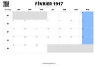 calendrier février 1917 calendrier février 1917 au format paysage