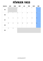 calendrier février 1933 format portrait