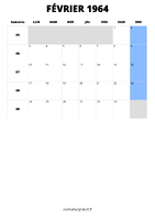 calendrier février 1964 format portrait