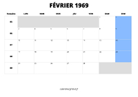 calendrier février 1969 calendrier février 1969 au format paysage