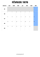 calendrier février 1970 format portrait