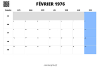 calendrier février 1976 calendrier février 1976 au format paysage