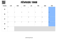 calendrier février 1988 calendrier février 1988 au format paysage