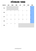 calendrier février 1990 format portrait