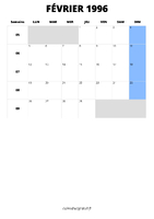 calendrier février 1996 format portrait