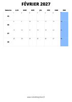 calendrier février 2027 format portrait