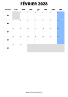 calendrier février 2028 format portrait