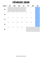 calendrier février 2030 format portrait