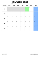 calendrier janvier 1982 format portrait