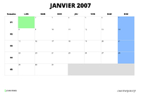 calendrier janvier 2007 calendrier janvier 2007 au format paysage