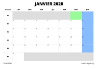 calendrier janvier 2028 calendrier janvier 2028 au format paysage
