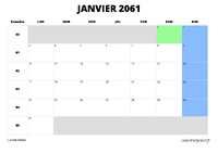 calendrier janvier 2061 calendrier janvier 2061 au format paysage