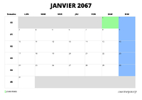 calendrier janvier 2067 calendrier janvier 2067 au format paysage