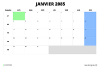 calendrier janvier 2085 calendrier janvier 2085 au format paysage