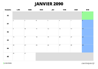 calendrier janvier 2090 calendrier janvier 2090 au format paysage