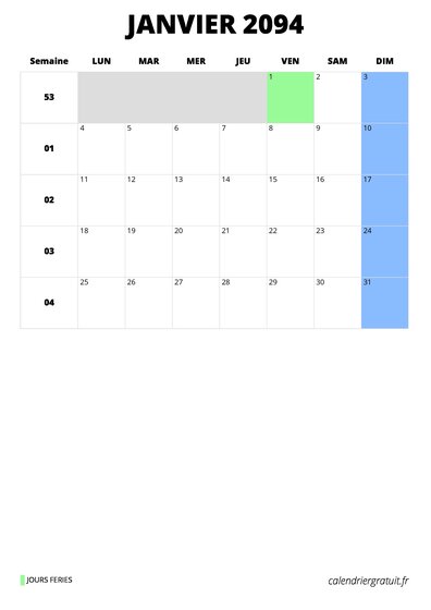 calendrier janvier 2094 format portrait