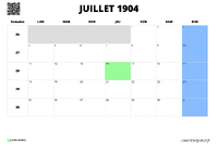 calendrier juillet 1904 calendrier juillet 1904 au format paysage