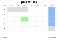 calendrier juillet 1909 calendrier juillet 1909 au format paysage